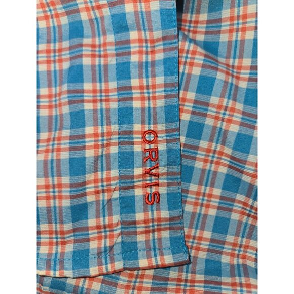 Orvis Mens Active Fit Plaid Button-Down Shirt Medium Blue/Orange Nylon/Polyester - Picture 8 of 10
